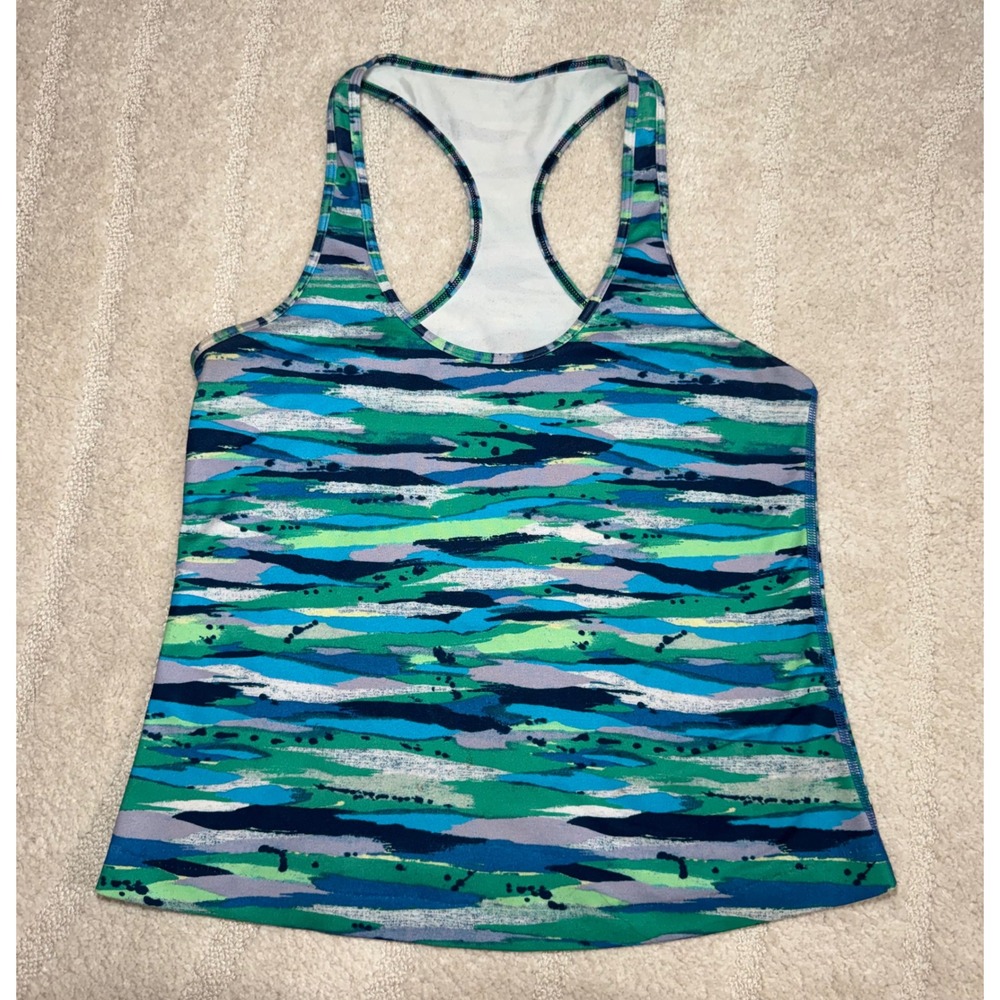 Lululemon Cool Racerback Tank Top Blue Green Abstract Brushstroke Print XS/S